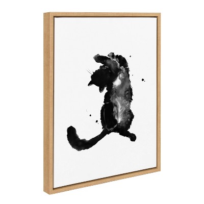 Black and White Cat Print on Canvas with Natural Frame