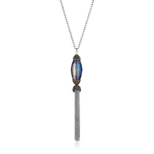 ELYA Women's Elongated Faceted Crystal Steel Tassel Drop Necklace - 30" - 1 of 4