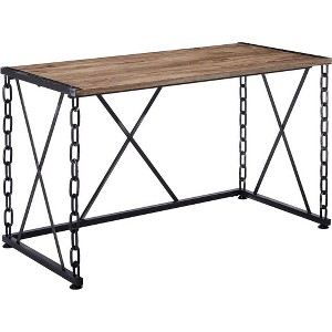 Royal Hampton Wooden Desk With Metal 'X' Frame, Rustic Oak Brown - 1 of 4
