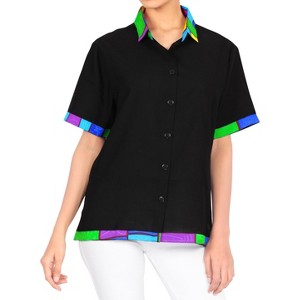 LA LEELA Women's Summer Casual Blouse Shirt Solid Blouses Short Sleeve Button Down Dress Tops Tee Shirts Hawaiian Dresses for Women - 1 of 4