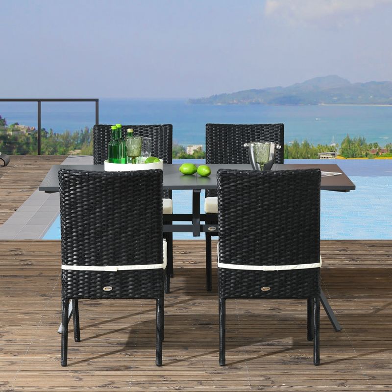 Outsunny 4 Outdoor Dining Chairs, Cushioned Patio Wicker Dining Chairs, 2 of 7