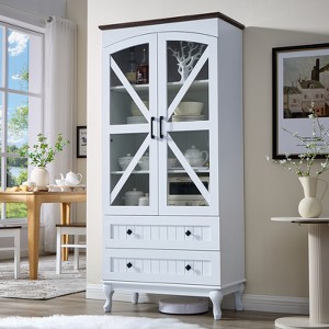 72" Tall Kitchen Pantry Cabinet, Farmhouse Storage Cabinet with Glass Doors, Organizer, Adjustable Shelves,Wood China Cabinet, Display Cabinet - 1 of 4