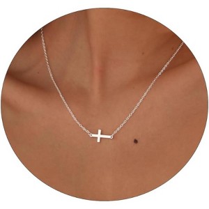 Two-Tone Cross Necklace, 14K Gold & Silver Plated Minimalist Dainty Chain, Religious Gift & Everyday Jewelry for Women - 1 of 4