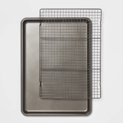 12"x17" Non-Stick Cookie Sheet & Cooling Rack Set Carbon Steel - Made By Design™