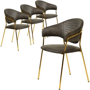 LeisureMod Upholstered Dining Chair in Leather/Velvet with Stainless Steel Legs Bella Series Set of 4 - 1 of 4