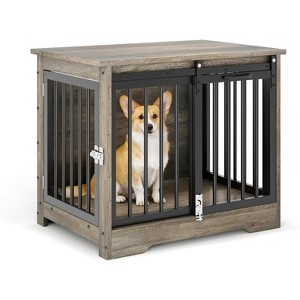 32-Inch Wooden Pet Cage Side Table, Indoor Dog Crate with Double Doors and Barn Door Design, Secure Pet Enclosure Furniture for Small to Medium Dogs - 1 of 4