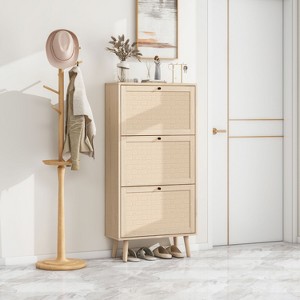 TIRAMISUBEST 3 Door Shoe Rack - Natural Mobile File Cabinet - 1 of 4