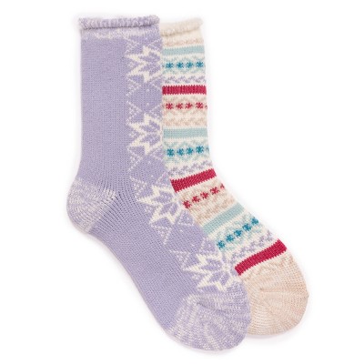 Muk Luks Kid's 2 Pair Pack Heat Retainer Socks - Purple Snowflake, L (1 ...