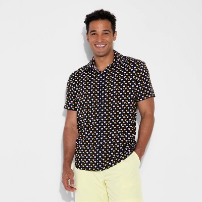 Pride Adult PHLUID Project Rainbow Hearts Short Sleeve Woven Button-Down Shirt - Black