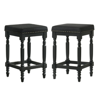 Dsvimoy Counter and Bar Stool Rustic Wooden Set of 2 with Padded Seat for Farmhouse Dining, Black, 30.51"*18.9"*9.45"