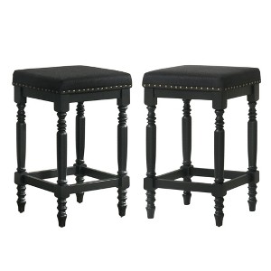 Dsvimoy Counter and Bar Stool Rustic Wooden Set of 2 with Padded Seat for Farmhouse Dining, Black, 30.51"*18.9"*9.45" - 1 of 4