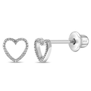Girls' Tiny Open Textured Heart Screw Back Sterling Silver Earrings - In Season Jewelry - 1 of 4