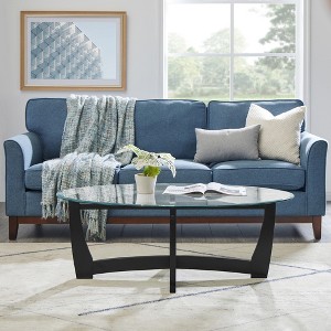 VYNXARIA 48-Inch Oval Glass Coffee Table with Solid Wood Frame - Elegant Centerpiece - 1 of 4
