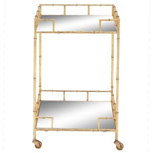 Contemporary Square Bar Cart with 2 Mirrored Trays Gold - Olivia & May: No Assembly, Fixed Shelves, Indoor Use - 1 of 3