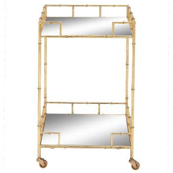 Contemporary Square Bar Cart with 2 Mirrored Trays Gold - Olivia & May