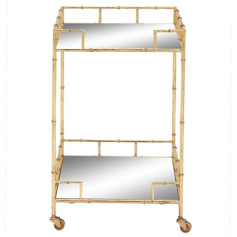 Contemporary Square Bar Cart with 2 Mirrored Trays Gold - Olivia & May - image 1 of 3