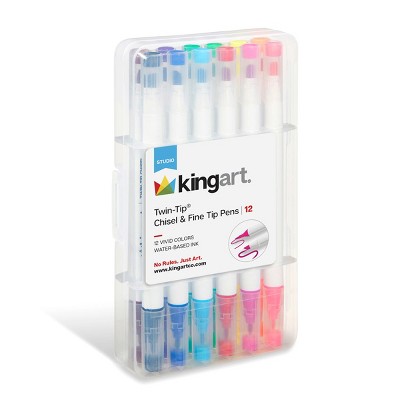 KINGART Twin-Tip Chisel & Fine Markers 12 Colors