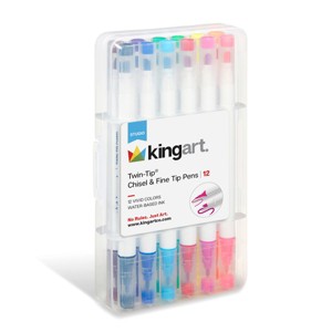 KINGART Twin-Tip Chisel & Fine Markers 12 Colors - 1 of 4
