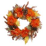 Northlight Mums and Acorns Artificial Floral Twig Wreath, 22-Inch, Unlit