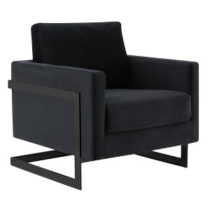 LeisureMod Lincoln Velvet Accent Arm Chair, Black Steel Frame - 1 of 4
