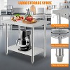 36"x24" Stainless Steel Prep Table, Stainless Steel Workbench, 662 lbs Load Capacity, 3-Stage Adjustable Shelf, with Hook, Arc Corner Edge - 4 of 4