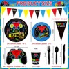 Hachikiko Video Game Birthday Party Decorations, 180 pcs Gaming Party Supplies-Include Banner, Gamer 9" and 7" Paper Plates, Cups,Napkins,Cutlery - 2 of 4