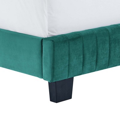 Teal Velvet Tufted Upholstered King Bed with Wood Frame