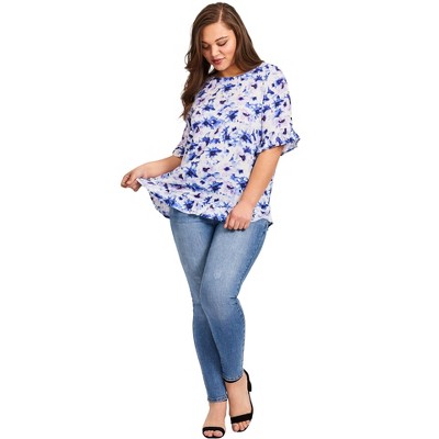 Avenue Women's Plus Size Ruffle Hem Top
