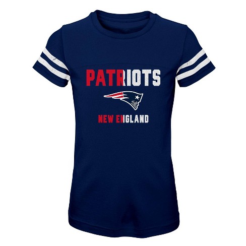 NFL New England Patriots Girls Striped Sleeve Fashion T Shirt XS