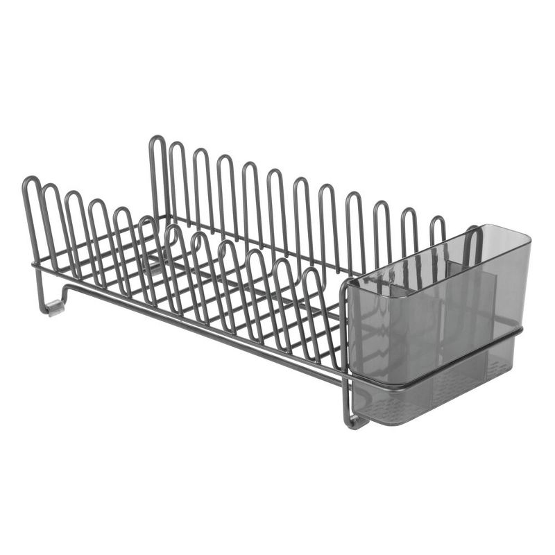 mDesign Steel Compact Modern Dish Drying Rack with Cutlery Tray, 4 of 6