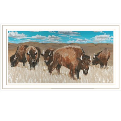 HomeRoots Bison Herd White Framed Print Wall Art