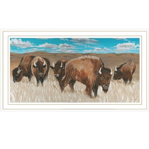 HomeRoots Bison Herd White Framed Print Wall Art - 1 of 4