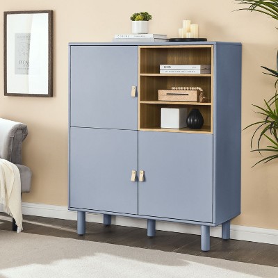 Isabel Modern Storage Cabinet with 3 Doors and Leather Handle, Indoor Furniture for Living Room, Bedroom - Maison Boucle