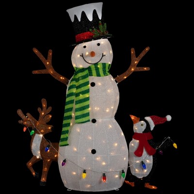 3D Lighted Snowman, Penguin, and Deer Outdoor Christmas Decoration - 48" - Warm White LED