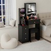 FONTOI 29.2"W/37"W/41"W Makeup Vanity Table Desk with Mirror Left Bedside Cabinet Stool Dresser Set for Woman Bedroom Dressing Room, Black/White - 2 of 4