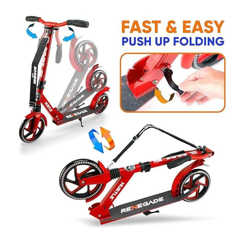 Hurtle Scooter Kick Scooter – 2 Wheel Scooter with Adjustable T-Bar Handlebar with Alloy Anti-Slip Deck (Red), 3 of 9