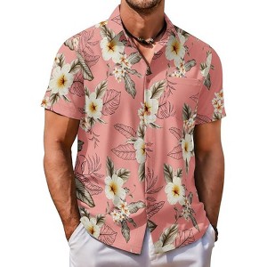 COOFANDY Mens Hawaiian Shirt Short Sleeve Button Down Shirt Tropical Summer Beach Shirt - 1 of 4