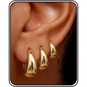 3Pairs Hoop Earrings Set for Women, Chunky, Hypoallergenic, Lightweight, Trendy Hoop Earrings. - 1 of 4