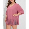 Coolmee Womens Plus Size Fringe Top T Shirt Crew Neck V Neck Short Sleeve Tee Shirts - 3 of 4
