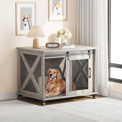 Dog Crate Furniture,Dog Kennel Furniture with Sliding Barn Door & Flip Top - 36" Large Pet Cage Divider 360° Wheels