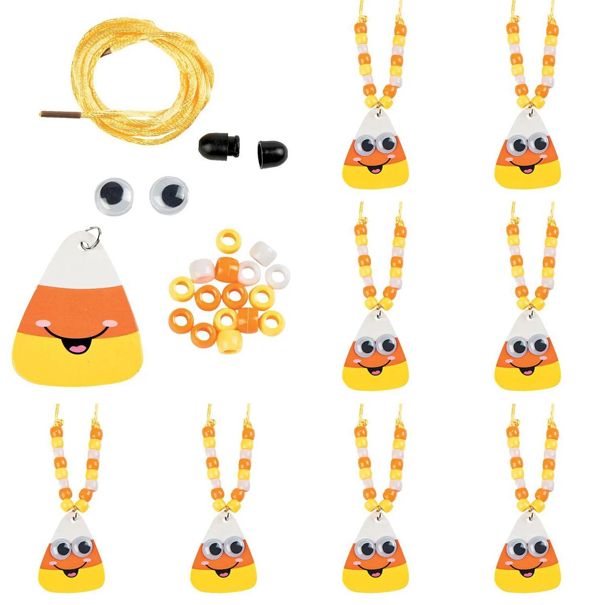 Smile Face Candy Corn Beaded Halloween Necklace Craft Kit - Makes 8