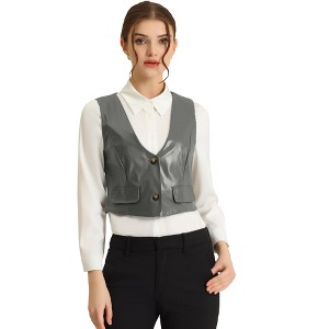 INSPIRE CHIC Women's Sleeveless Versatile PU Faux Leather Suit Vest - 1 of 4