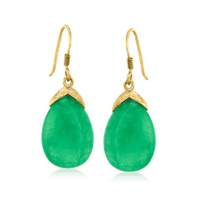 Ross-Simons Jade Drop Earrings in 18kt Gold Over Sterling
