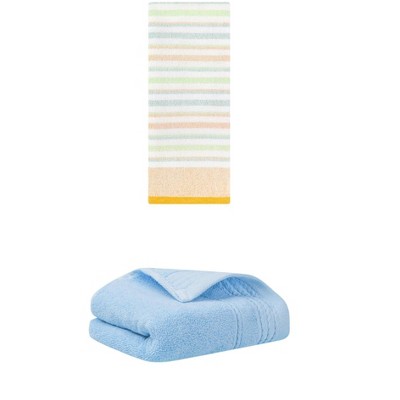 REGALWOVEN Striped Pattern Quick Drying Hand Towels for Bathroom 14" x 30"/13" x 27" 2 Pcs