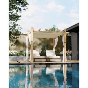 10x10 FT Outdoor Pergola, Retractable Pergola with Adjustable Canopy, Aluminum Pergola, 4 White Curtains, for Patio, Gardens, Backyard - 1 of 4