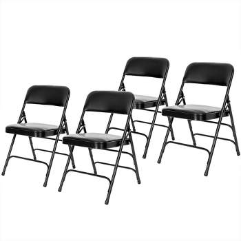 Set of 4 Premium Vinyl Padded Triple Brace Folding Chairs Black - Hampden Furnishings