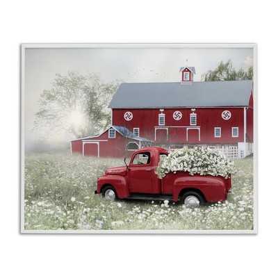 Stupell Industries Red Truck Floral Country Meadow Black Framed Giclee Art