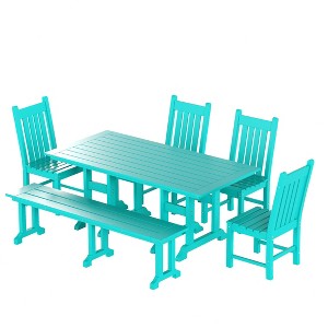 WestinTrends 6 Piece Outdoor Patio Dining Set Outdoor Table and Bench Chair Set - 1 of 4