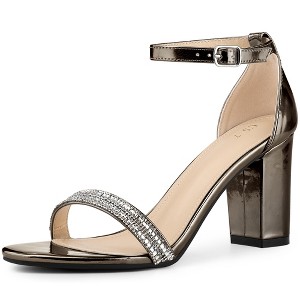 Allegra K Women's Rhinestone Ankle Strap Chunky Sandals - 1 of 3