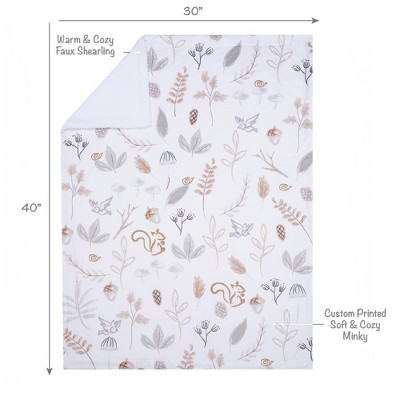 White and Beige Fleece Baby Blanket with Forest Animals
